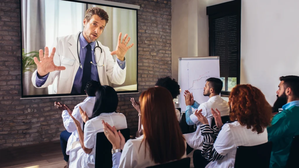 Doctors having a lecture meeting using ClinicianCore Platform