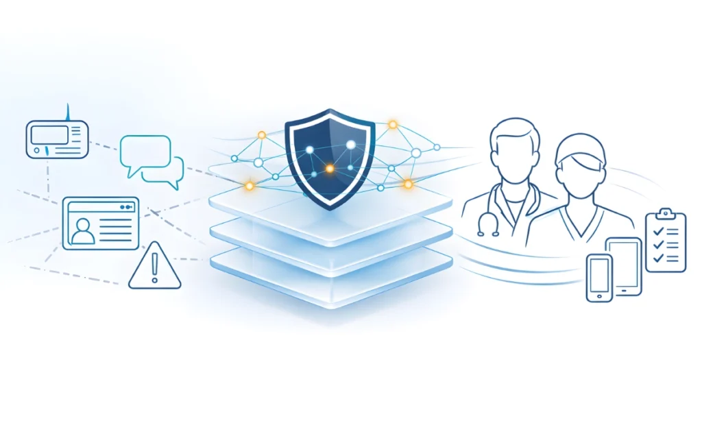 HIPAA compliant communication in healthcare illustrated as secure AI-powered clinical collaboration infrastructure