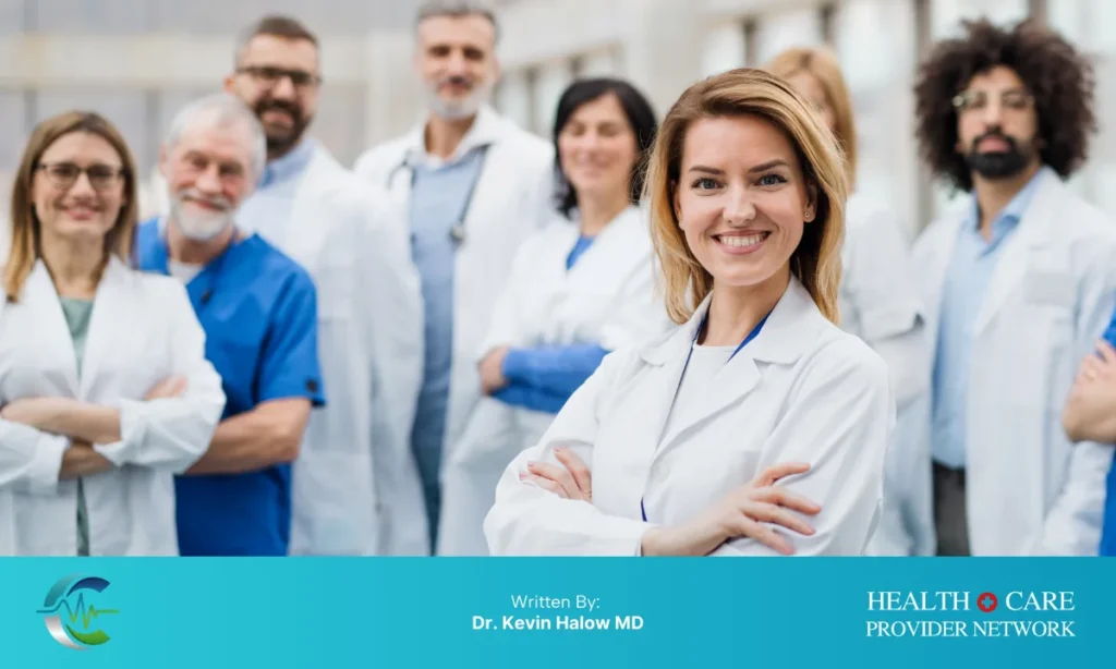 Healthcare team of doctors and clinicians smiling together, representing collaboration and better patient care through unified communication.