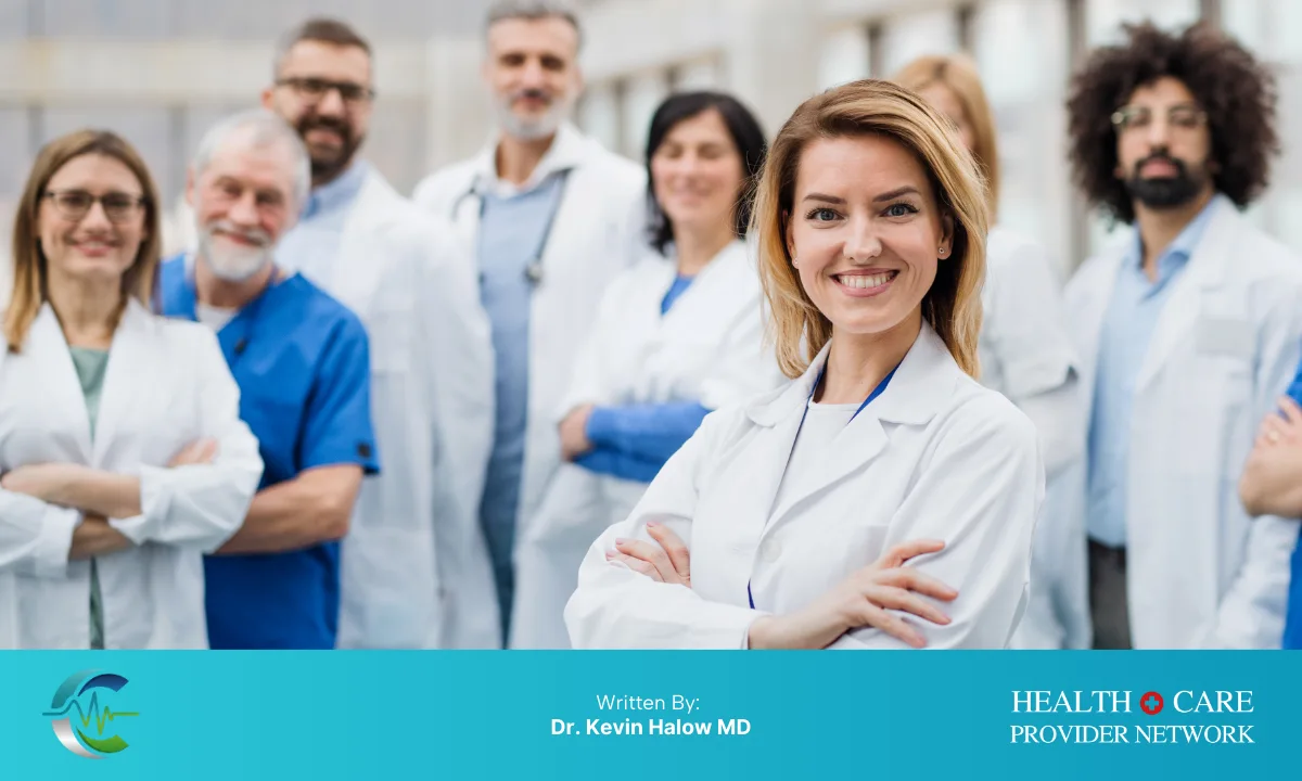 Healthcare team of doctors and clinicians smiling together, representing collaboration and better patient care through unified communication.