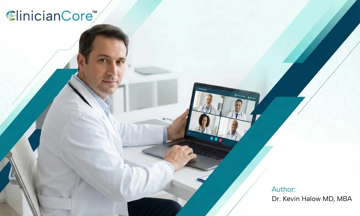 A conceptual healthcare graphic showing physicians reclaiming control of the patient-privacy narrative, symbolized through secure communication icons, unified systems, and a clear clinical visual theme.