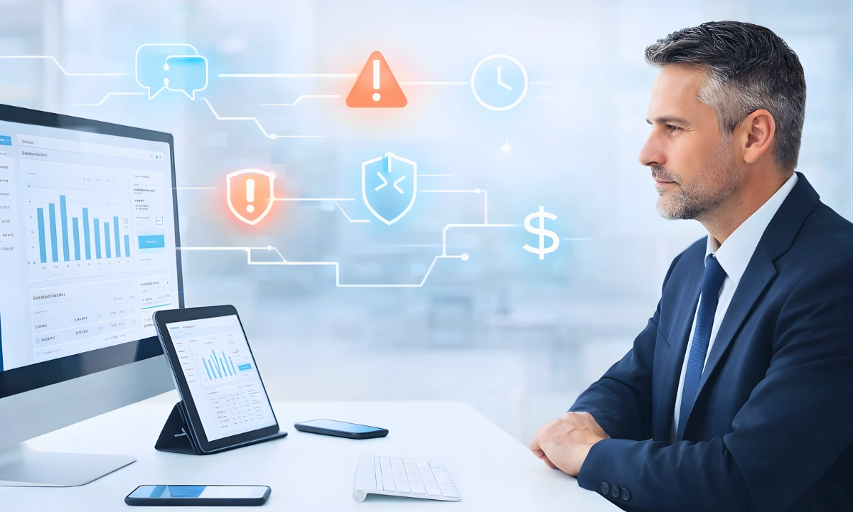 Cost of Fragmented Clinical Communication in Healthcare illustrated through disconnected clinical systems, operational friction, governance risk, and financial impact in a hospital administrative setting.