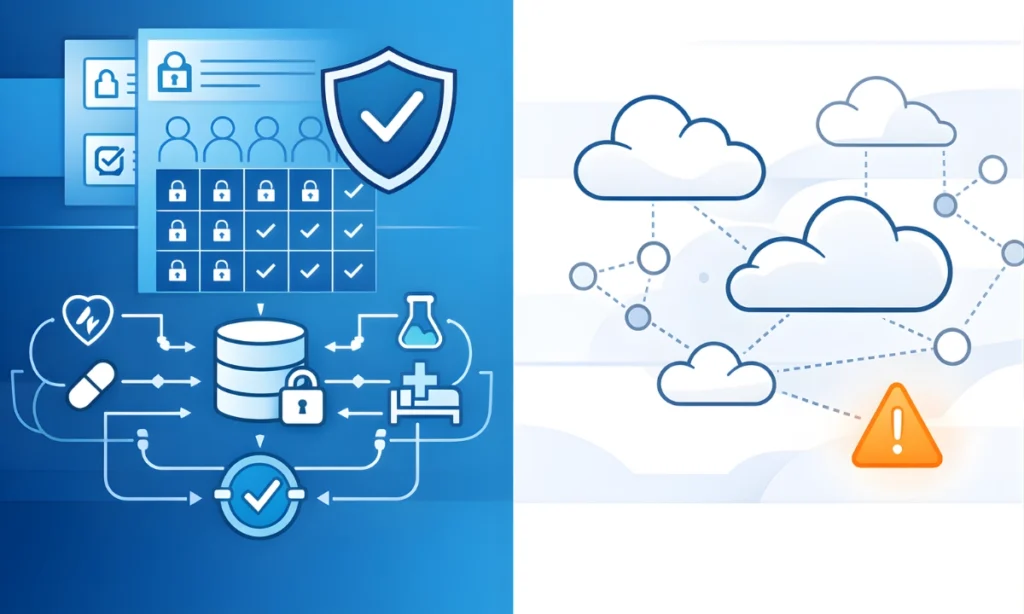 Comparison of enterprise AI platform and consumer AI tool in healthcare data privacy and HIPAA compliance environment.