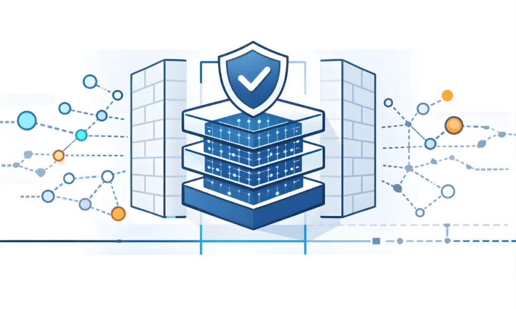 Medical large language model privacy risks showing encrypted healthcare AI boundary and governance firewall preventing PHI leakage.