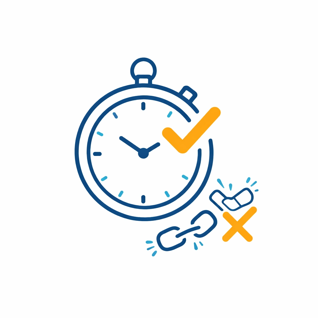 Healthcare communication efficiency icon showing a clock with a checkmark indicating reduced delays in clinical communication.
