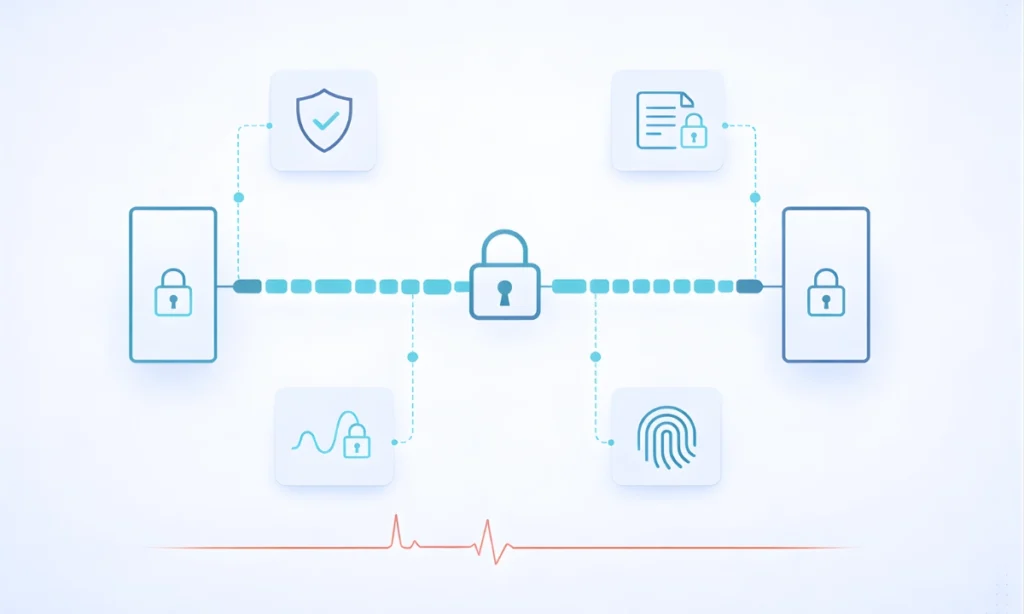 End-to-end encryption healthcare — encrypted ePHI data transmission with HIPAA compliance and access control safeguards