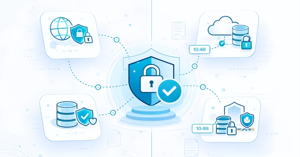Healthcare data sovereignty in a secure clinical communication platform showing protected patient data stored within compliant regional infrastructure with governance controls