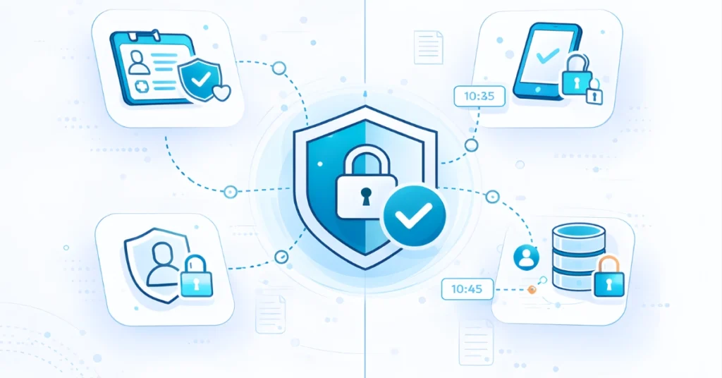 HIPAA-compliant access controls in a secure clinical communication platform showing role based permissions, secure authentication, and protected healthcare data access