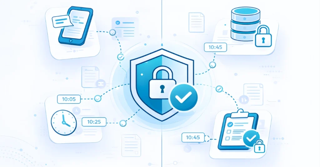 HIPAA-compliant audit trails in secure clinical communication platform showing encrypted records, timestamp tracking, and governance controls for healthcare collaboration