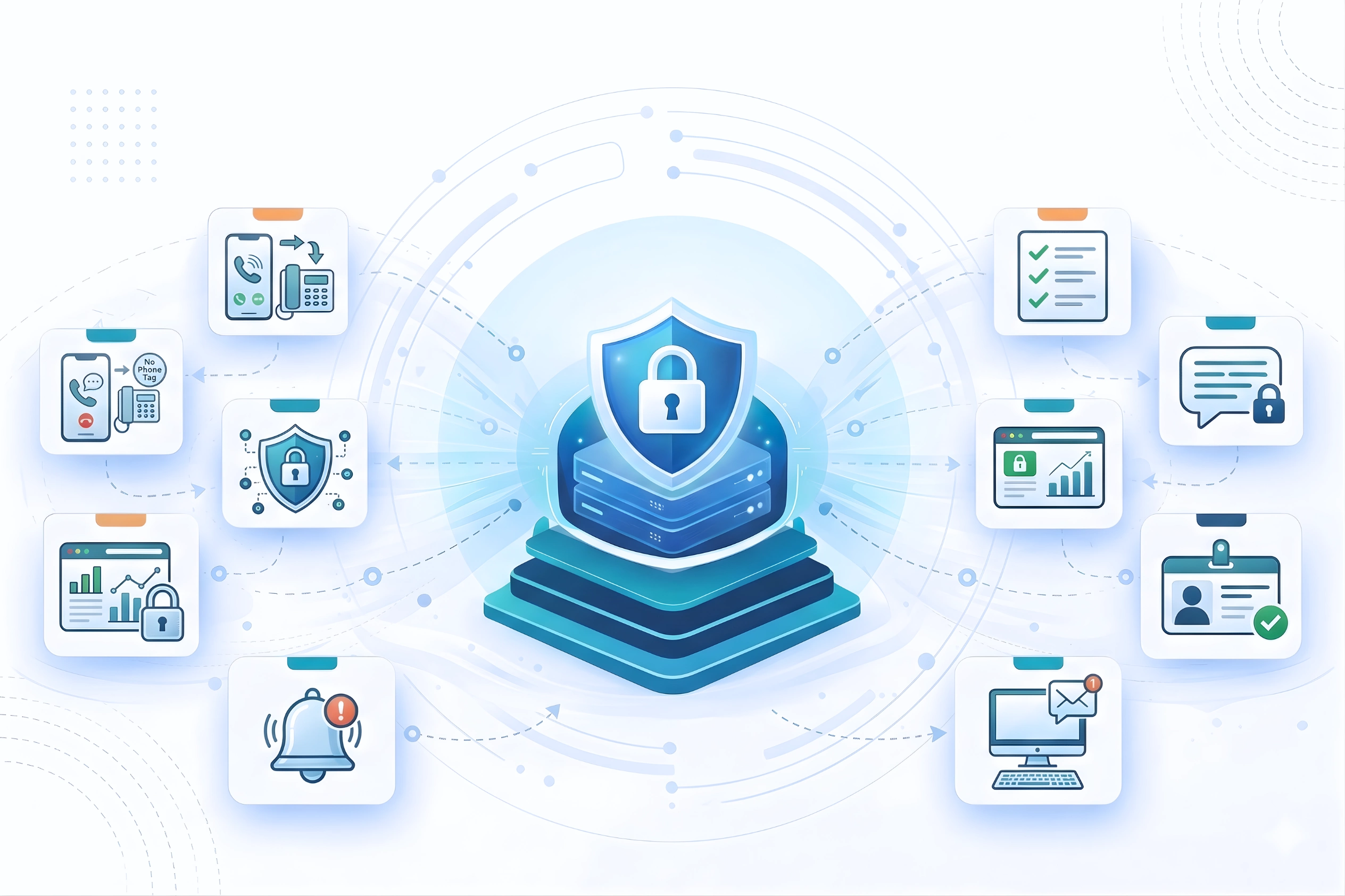 Medical practice efficiency platform illustration showing secure clinical communication infrastructure connecting healthcare workflows, analytics, alerts, and physician collaboration.
