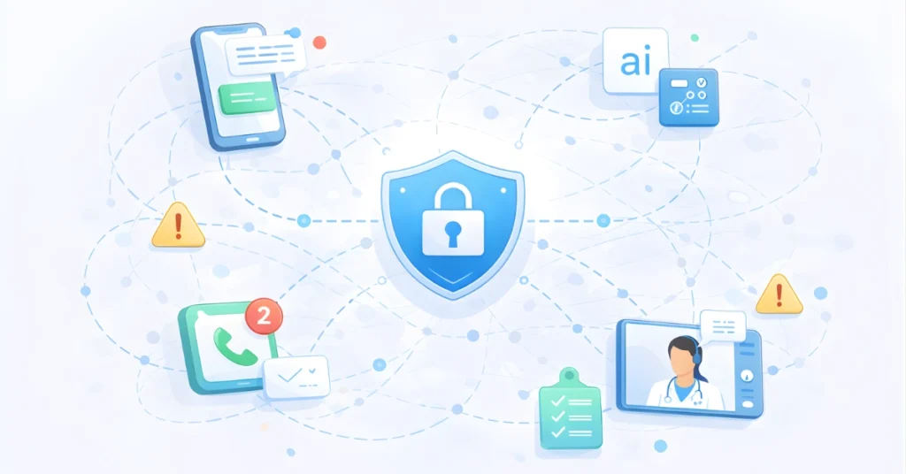 Unified clinical communication platform architecture connecting alerts, messaging, voice, video, and EHR within a secure HIPAA-compliant healthcare ecosystem