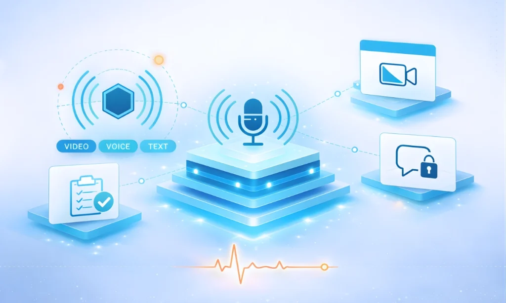 Video voice text clinical communication platform showing physician team collaborating on unified healthcare communication in 2026