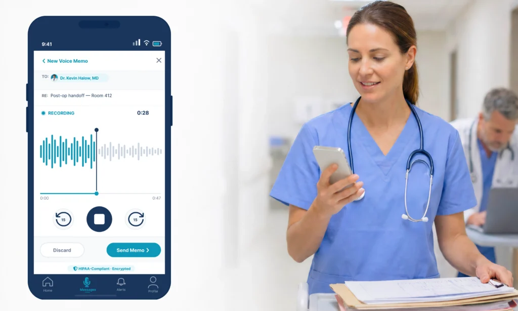 Voice memos clinical communication physicians microphone replacing keyboard async HIPAA messaging ClinicianCore