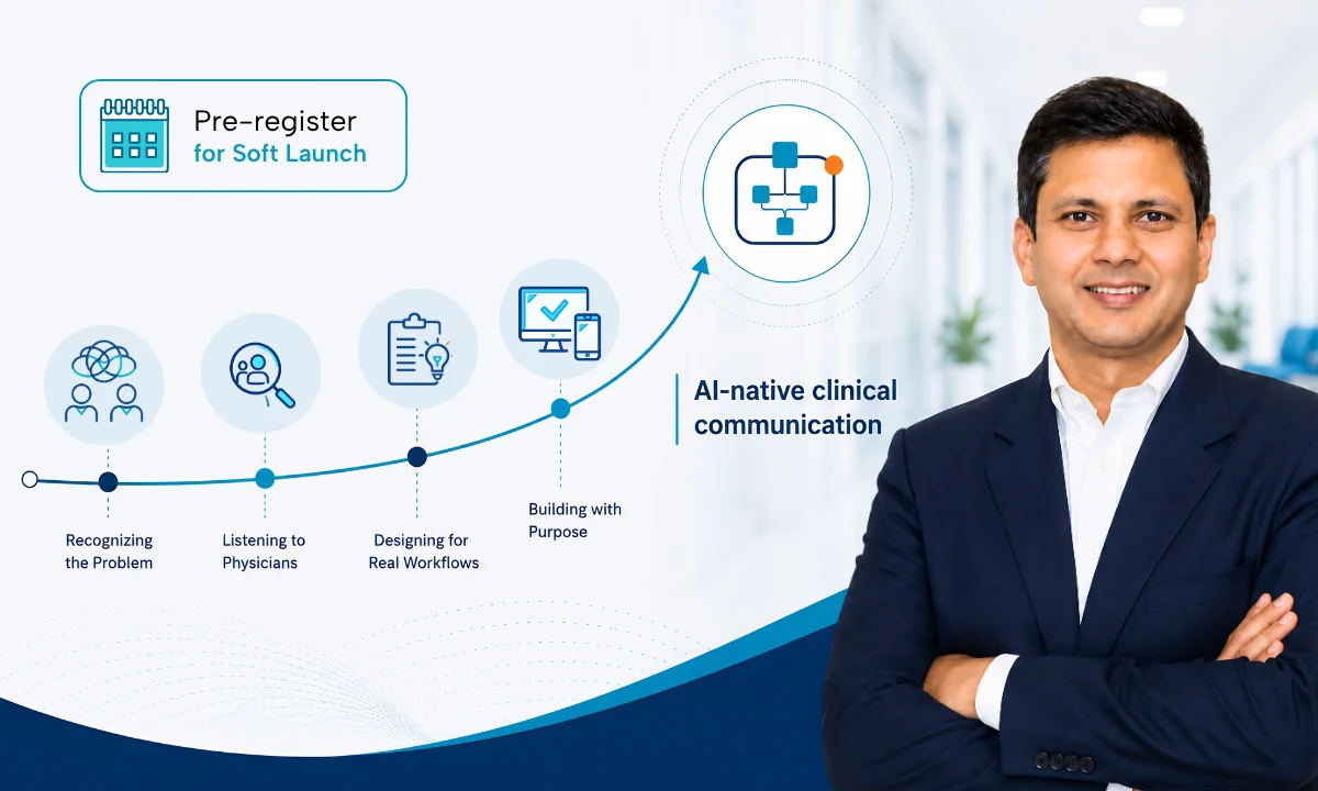AI-native clinical communication physician reviewing HCO smart routing interface on smartphone at nursing station ClinicianCore