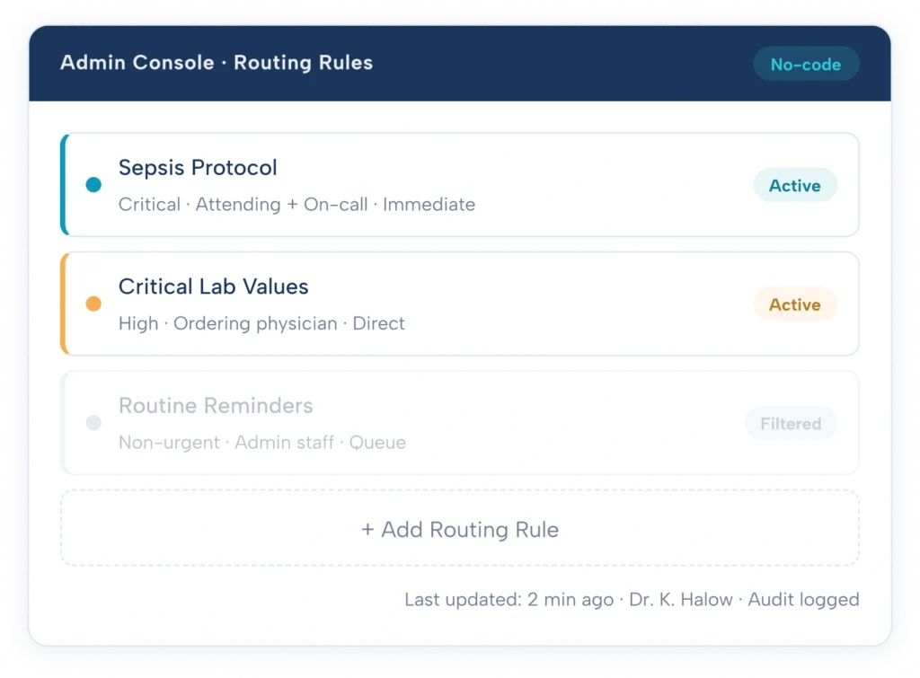 hco admin console routing rules no code configuration cliniciancore