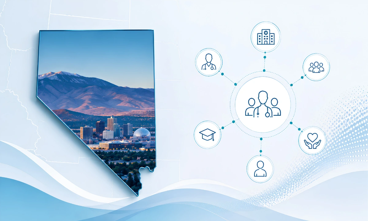 Connected clinical infrastructure Nevada physician reviewing HCX Xchange consult on smartphone, ClinicianCore