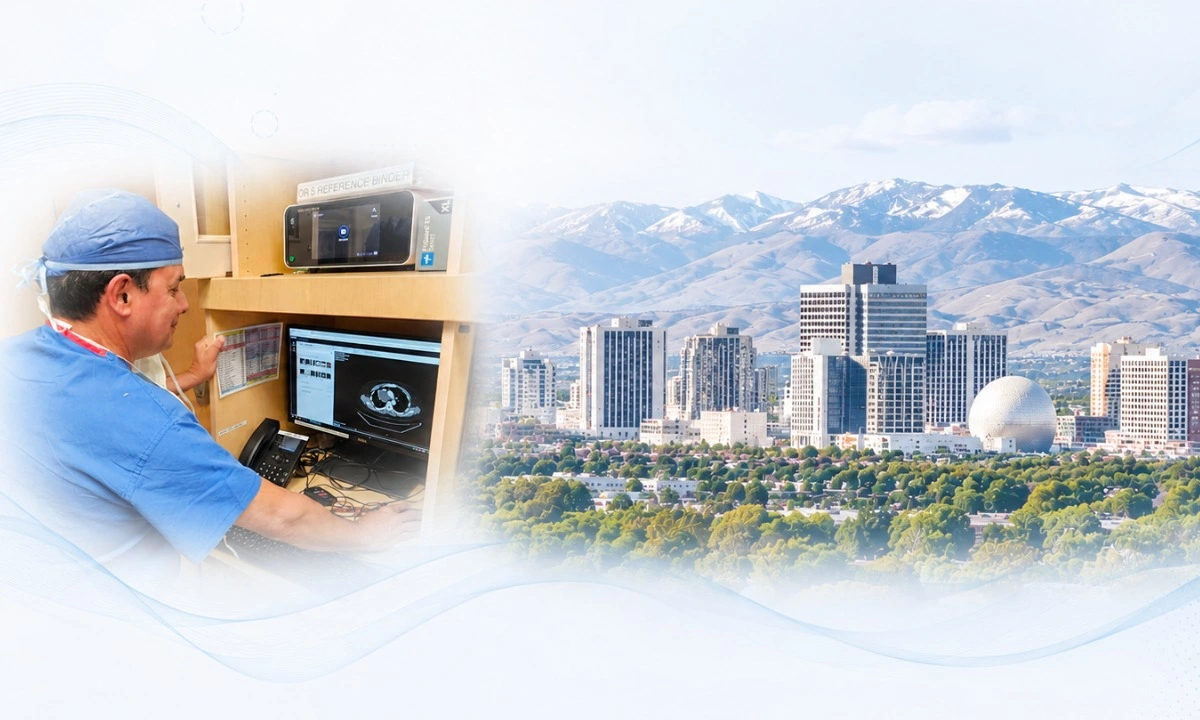 Nevada healthcare community physician peer forum interface with connected practice nodes, ClinicianCore